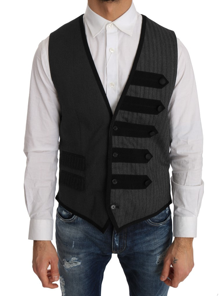 Dolce & Gabbana – Schmaler Cardigan aus grauer Wolle mit Muster