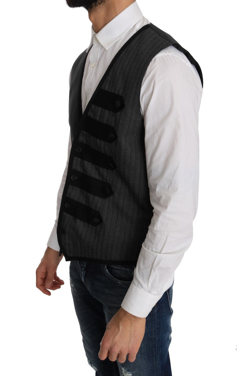 Dolce & Gabbana – Schmaler Cardigan aus grauer Wolle mit Muster