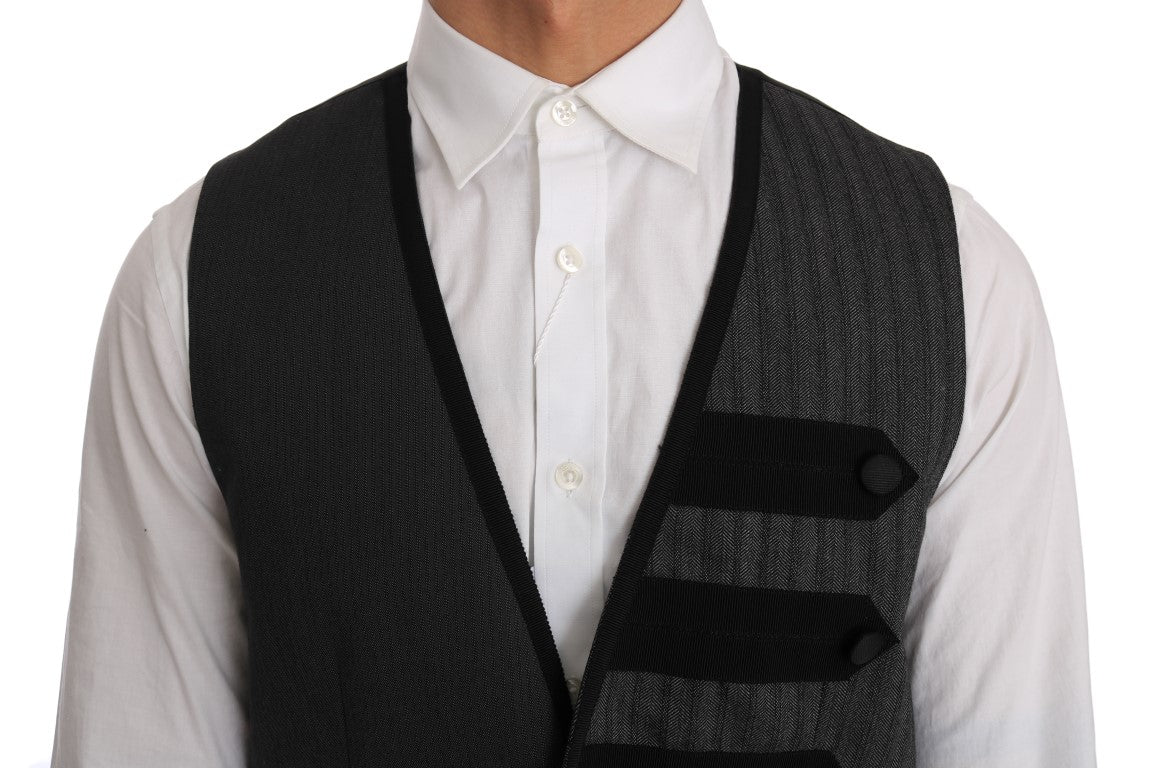 Dolce & Gabbana – Schmaler Cardigan aus grauer Wolle mit Muster