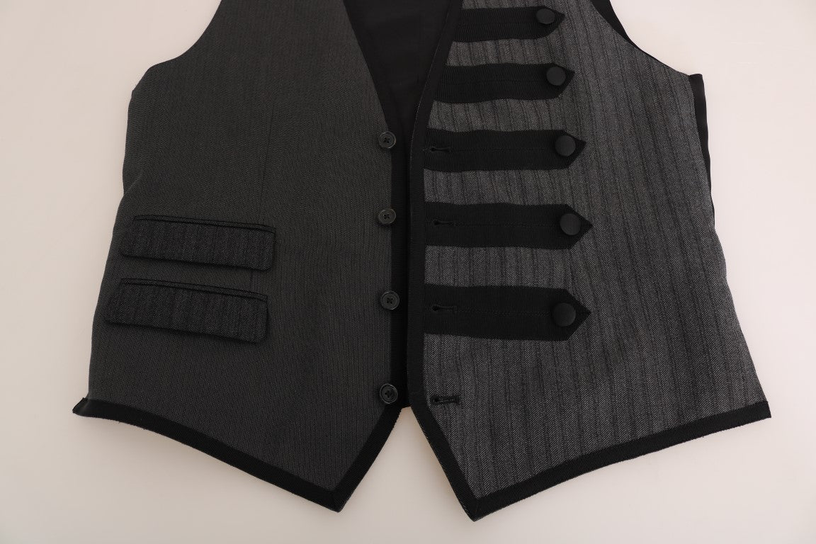 Dolce & Gabbana – Schmaler Cardigan aus grauer Wolle mit Muster