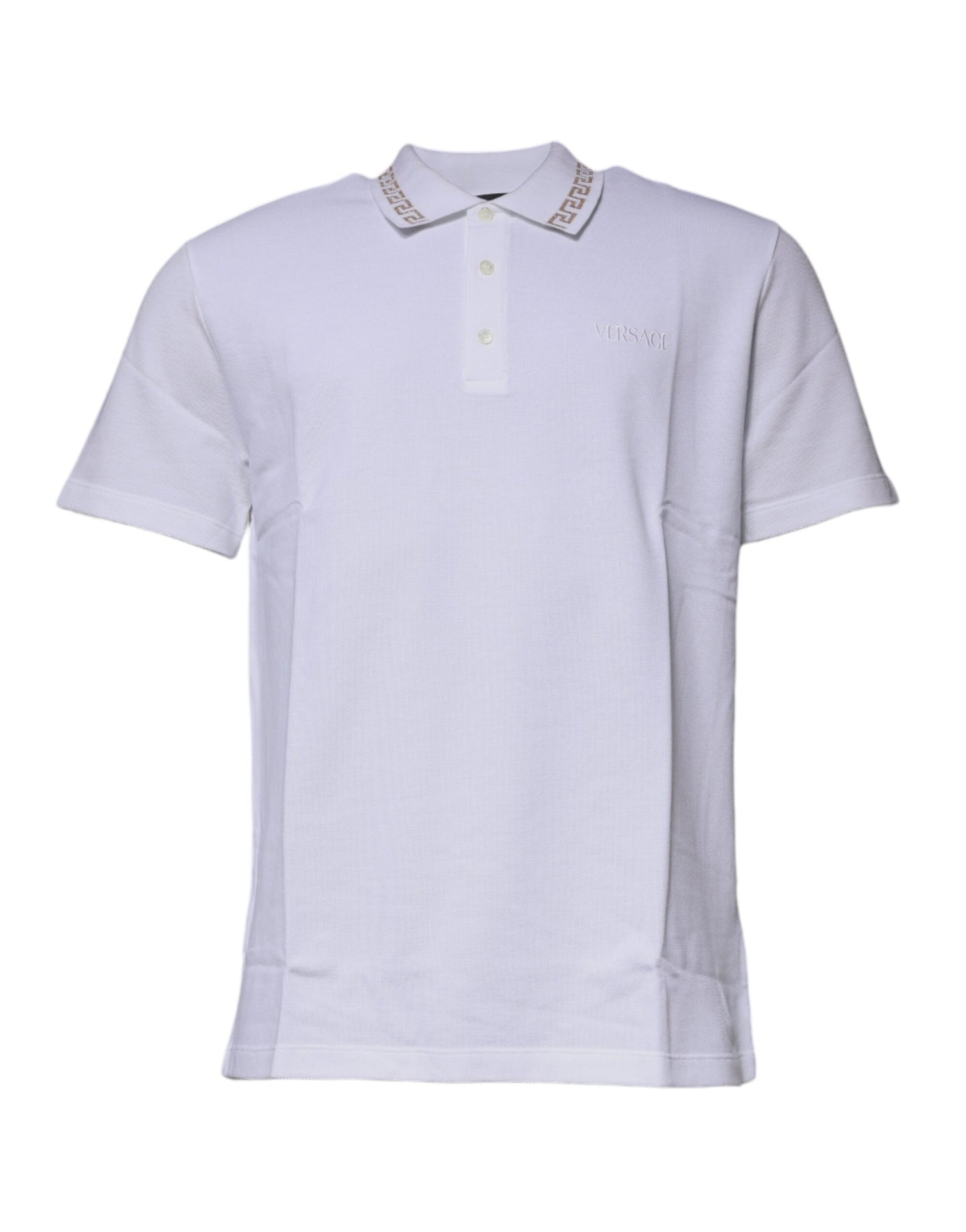 Versace – Weißes Polo-T-Shirt mit Kragen und kurzen Ärmeln aus Viskose für Herren