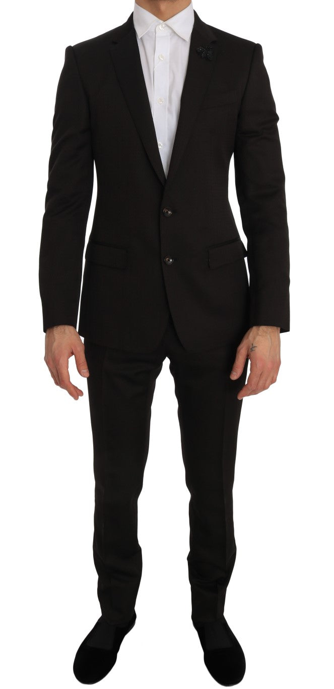 Dolce & Gabbana Braune Woll-Slim-Fit-Jacke mit Kristallbiene MARTINI