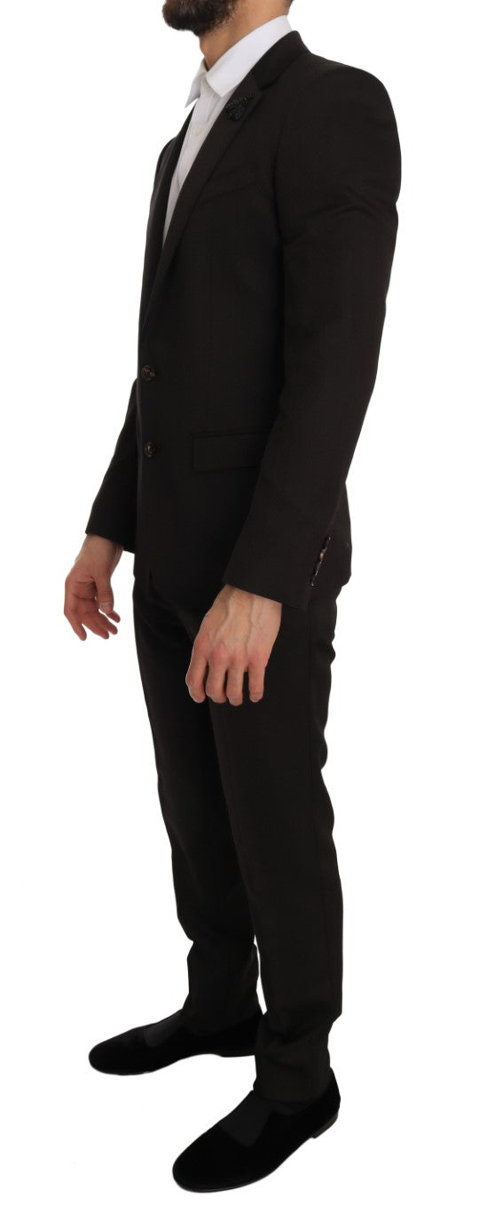 Dolce & Gabbana Braune Woll-Slim-Fit-Jacke mit Kristallbiene MARTINI