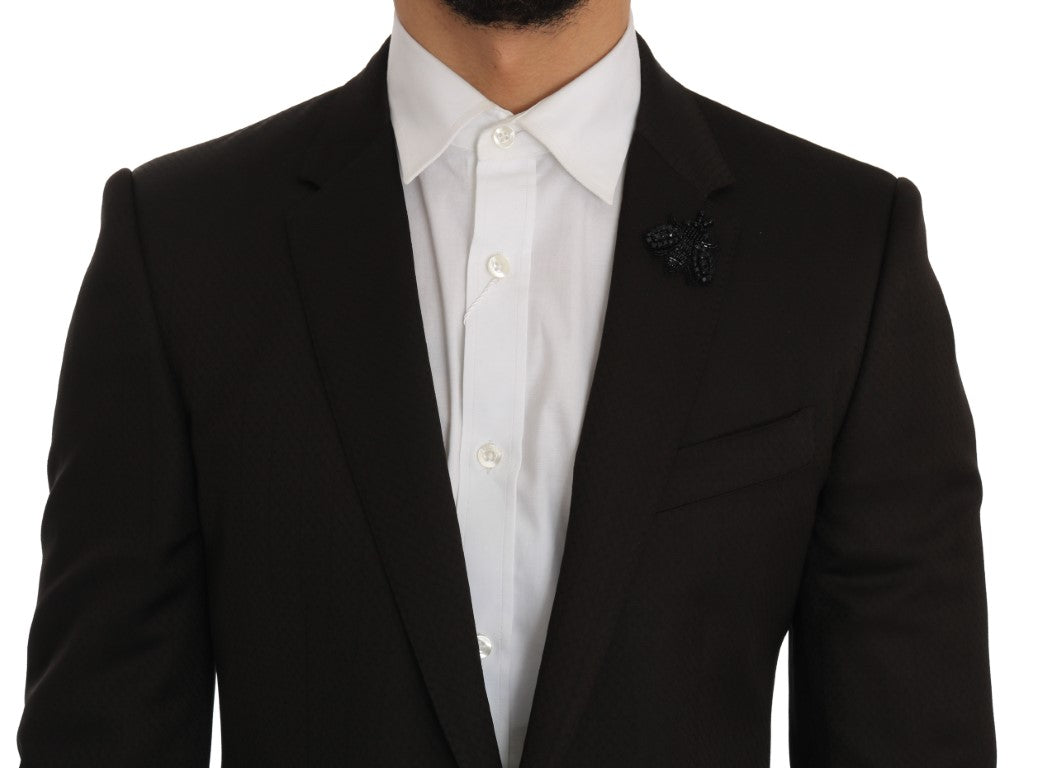 Dolce & Gabbana Braune Woll-Slim-Fit-Jacke mit Kristallbiene MARTINI
