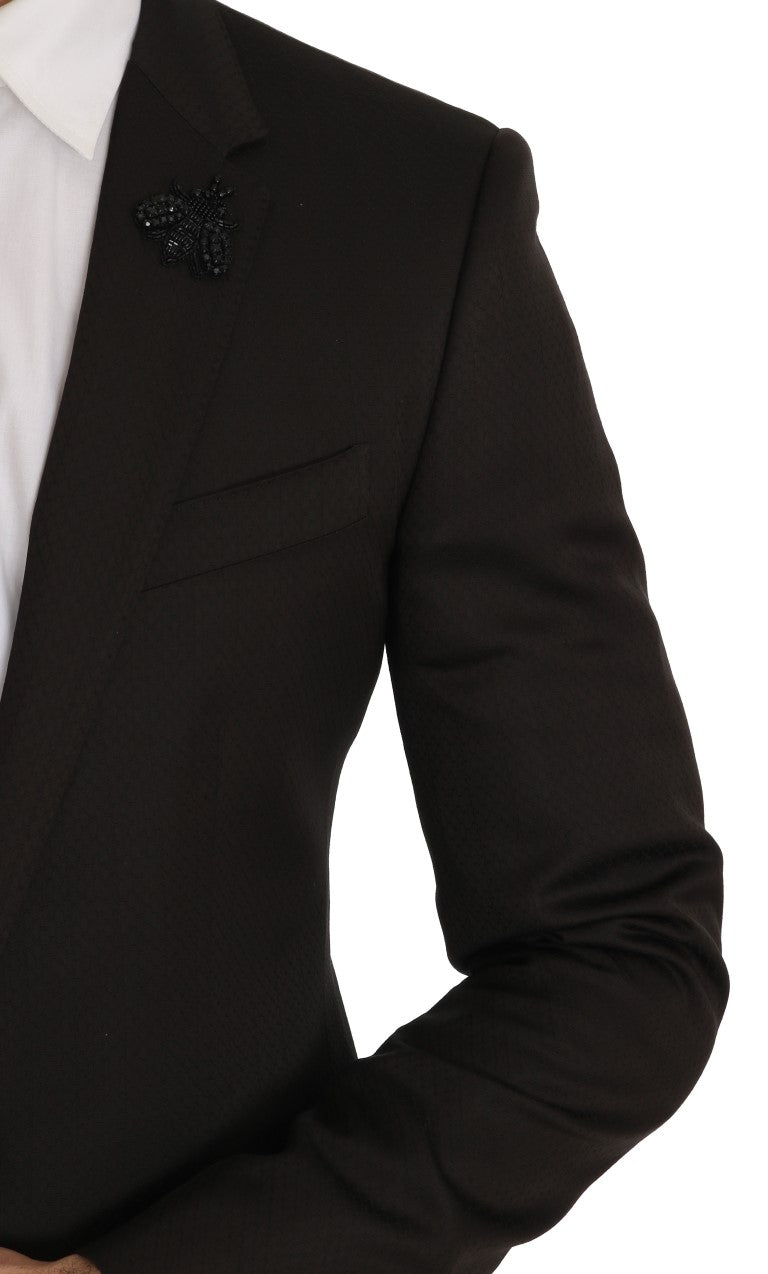 Dolce & Gabbana Braune Woll-Slim-Fit-Jacke mit Kristallbiene MARTINI