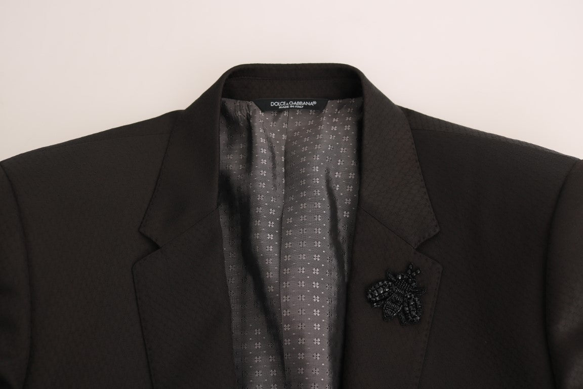 Dolce & Gabbana Braune Woll-Slim-Fit-Jacke mit Kristallbiene MARTINI