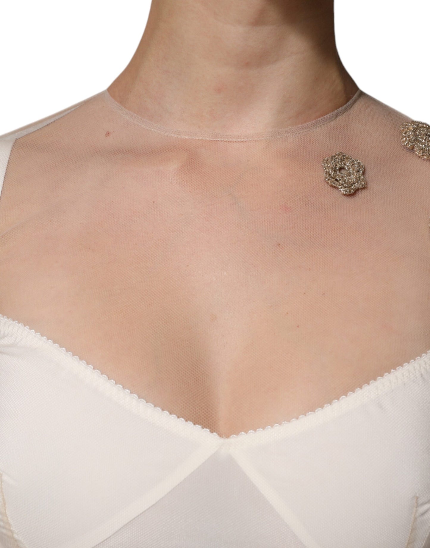 Dolce & Gabbana – Weißes, transparentes Tüll-Bustier-Midikleid mit figurbetontem Schnitt