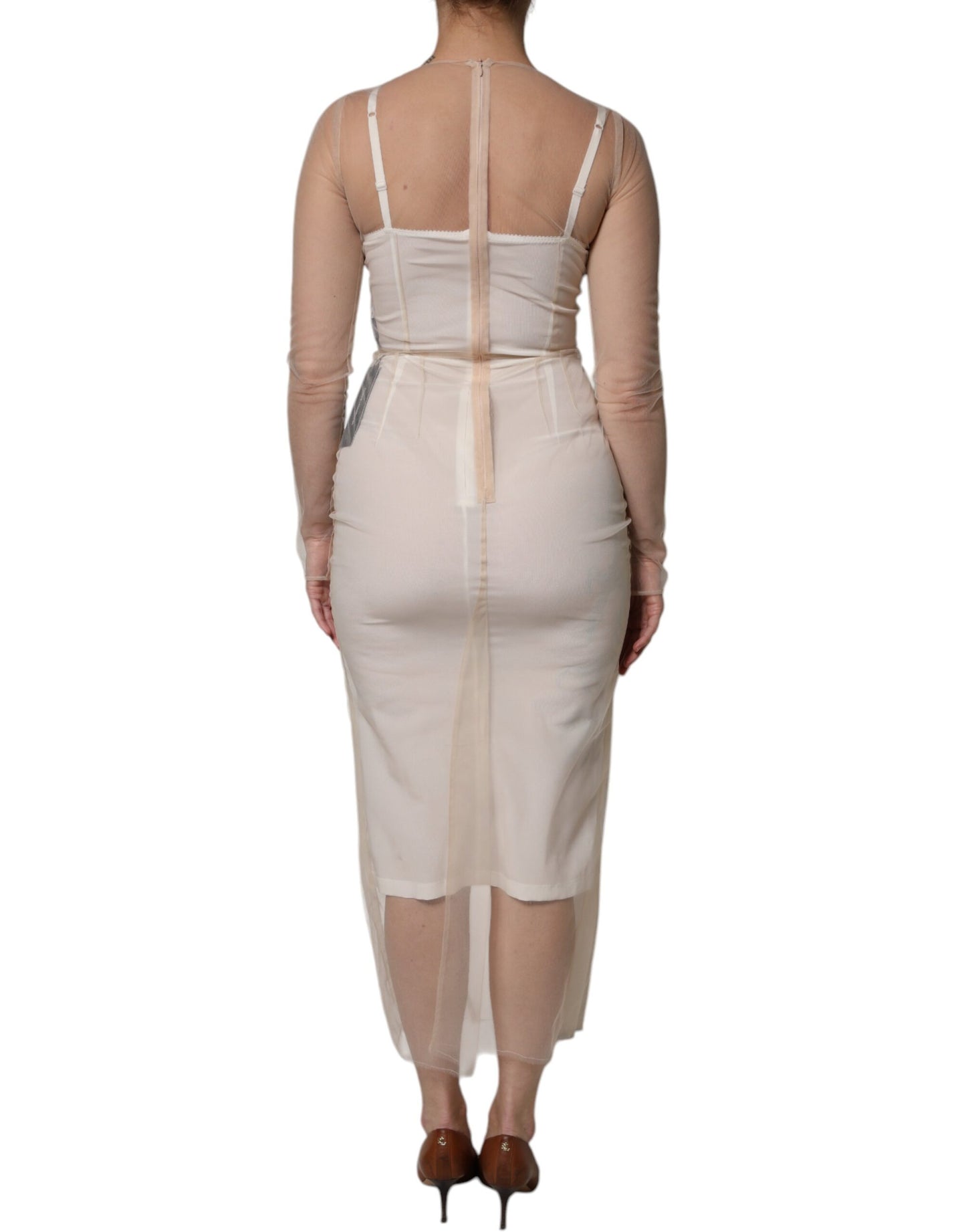 Dolce & Gabbana – Weißes, transparentes Tüll-Bustier-Midikleid mit figurbetontem Schnitt
