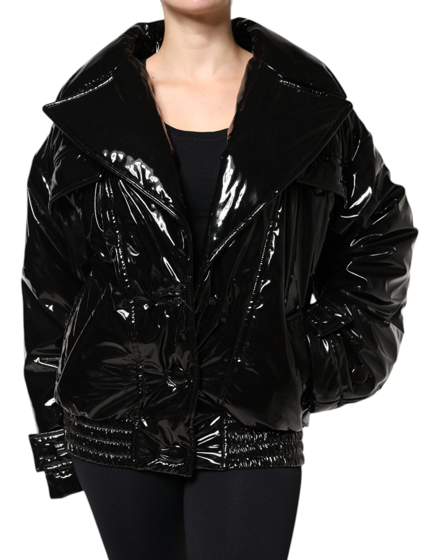 Dolce & Gabbana – Schwarze Blousonjacke aus Polyester mit Knopfleiste