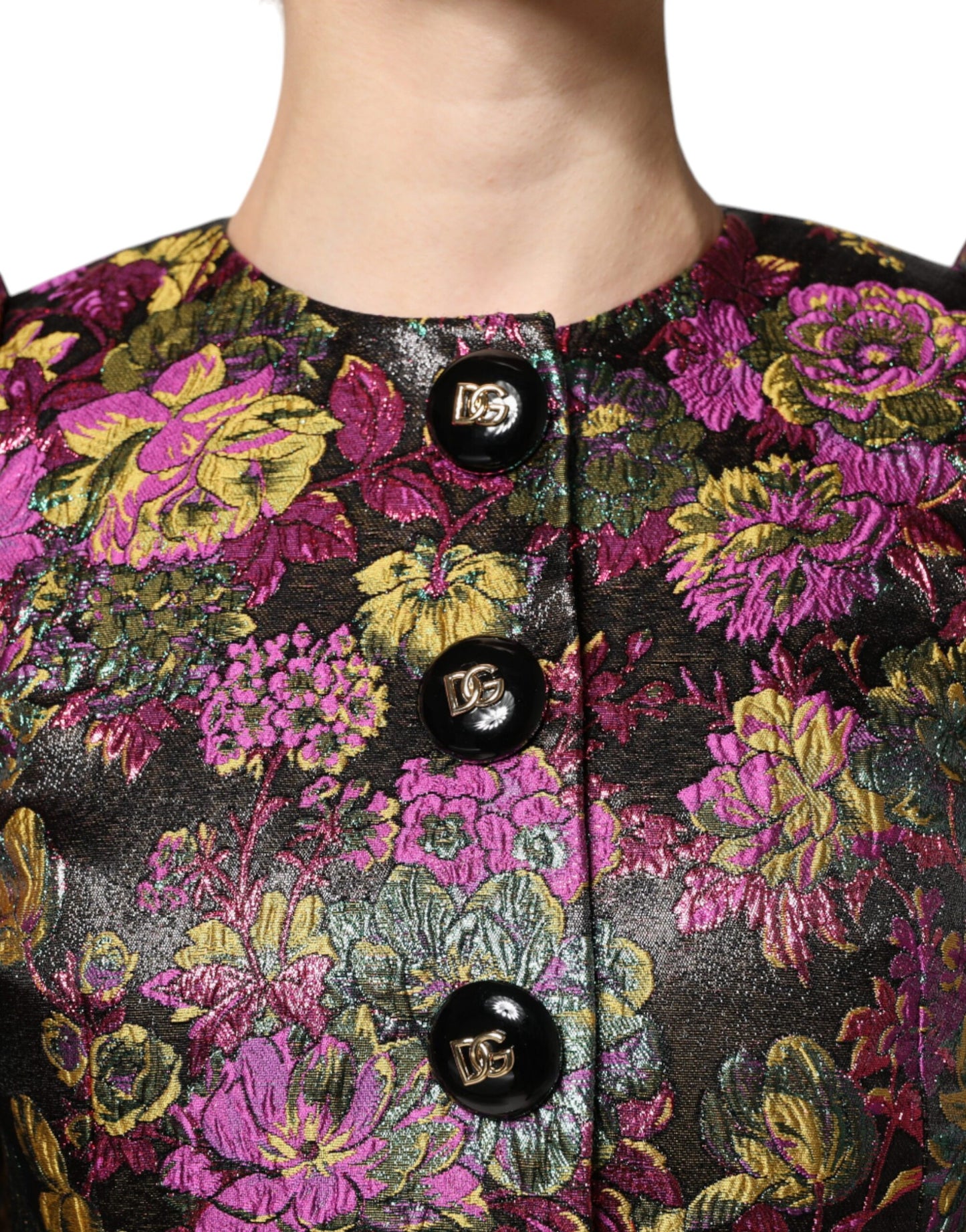 Dolce & Gabbana – Kurze Jacquard-Jacke mit mehrfarbigem Blumenmuster