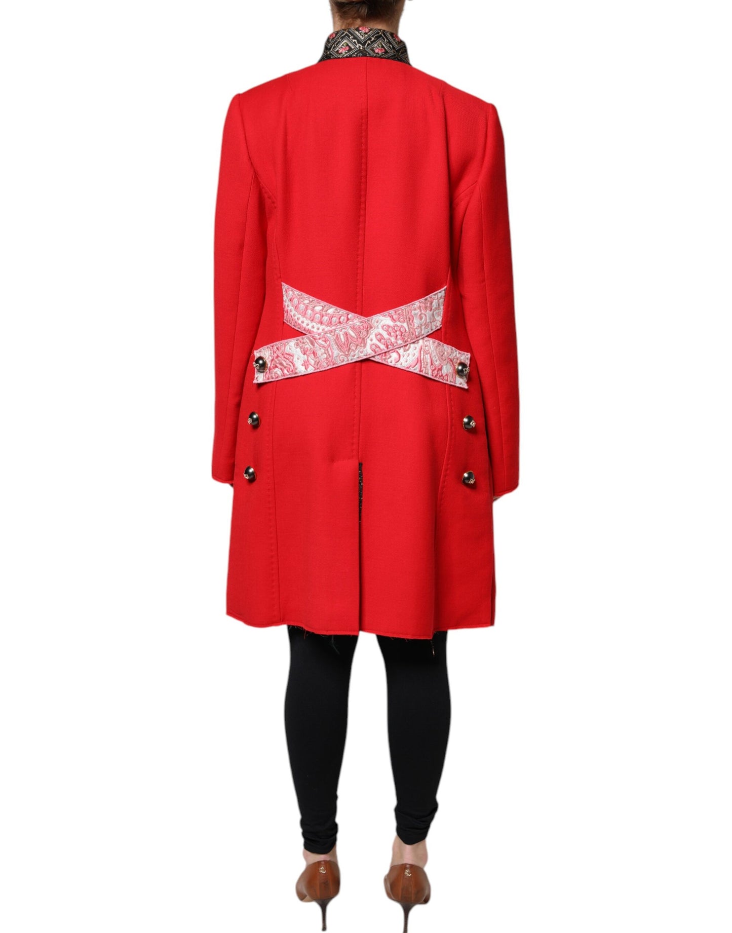 Dolce & Gabbana Rote Jacquard-Trenchcoat-Jacke aus Wolle für Damen