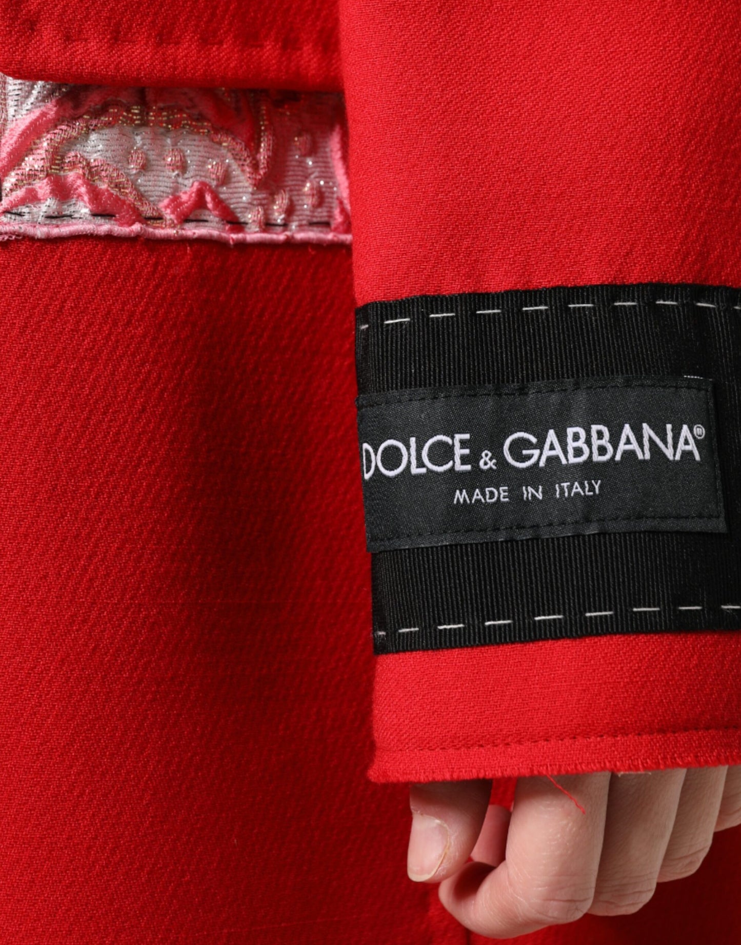 Dolce & Gabbana Rote Jacquard-Trenchcoat-Jacke aus Wolle für Damen