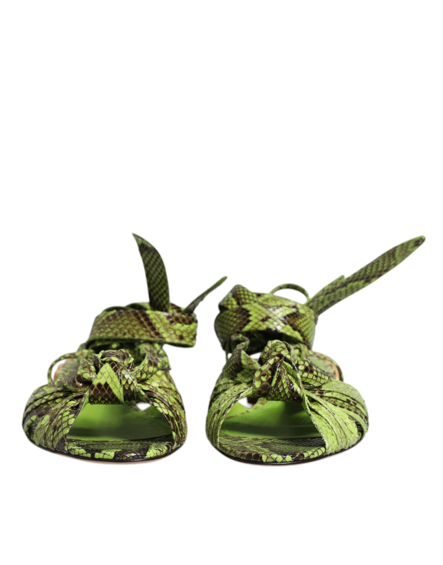 Dolce & Gabbana Grüne Sandalen mit Knöchelwickel und Tiermuster