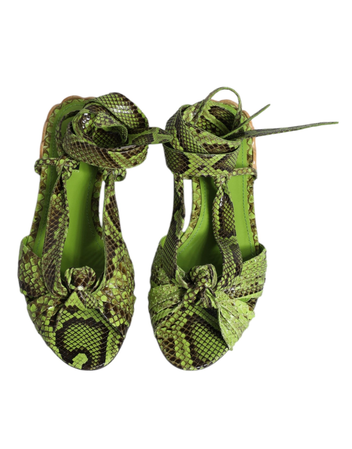Dolce & Gabbana Grüne Sandalen mit Knöchelwickel und Tiermuster