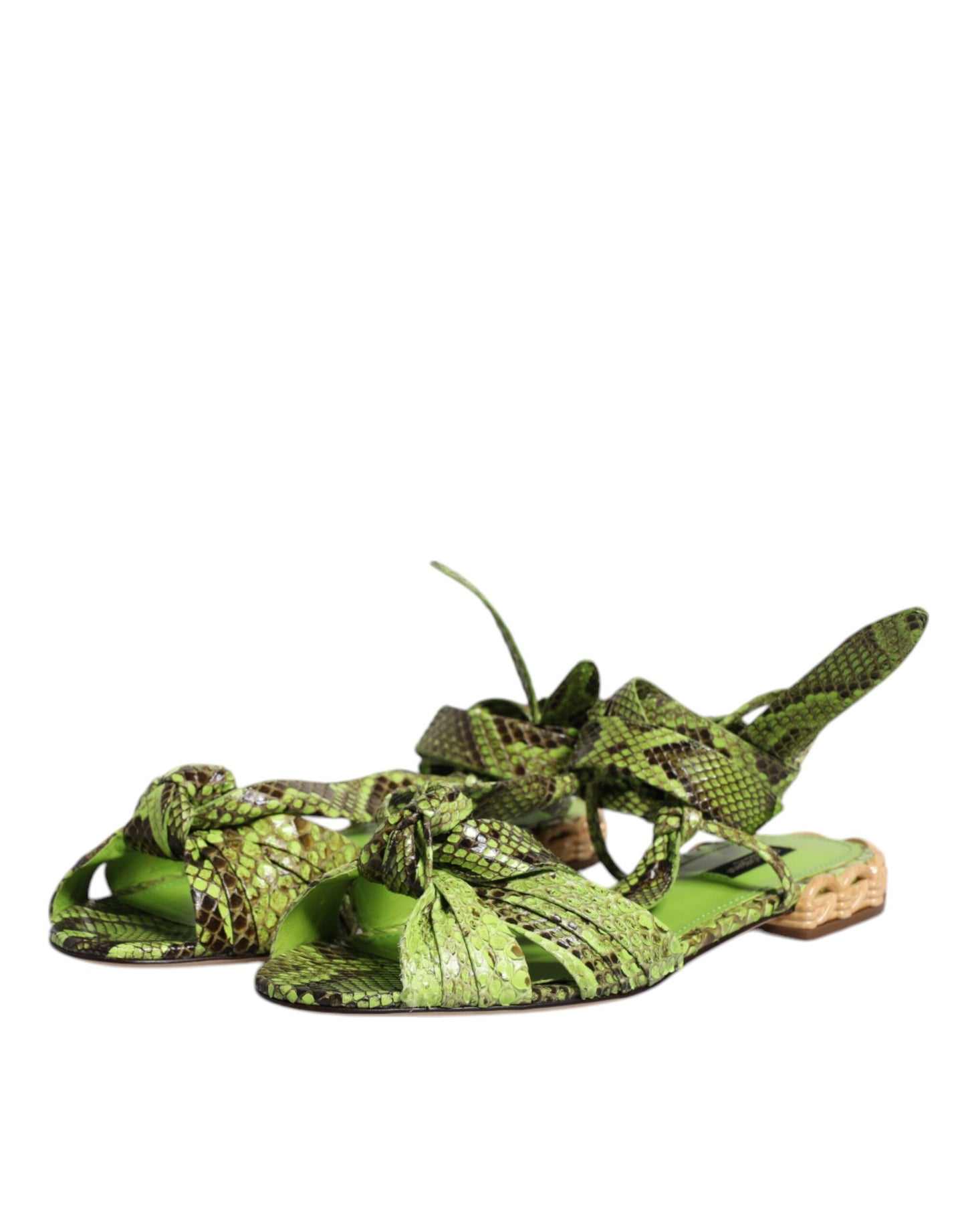 Dolce & Gabbana Grüne Sandalen mit Knöchelwickel und Tiermuster