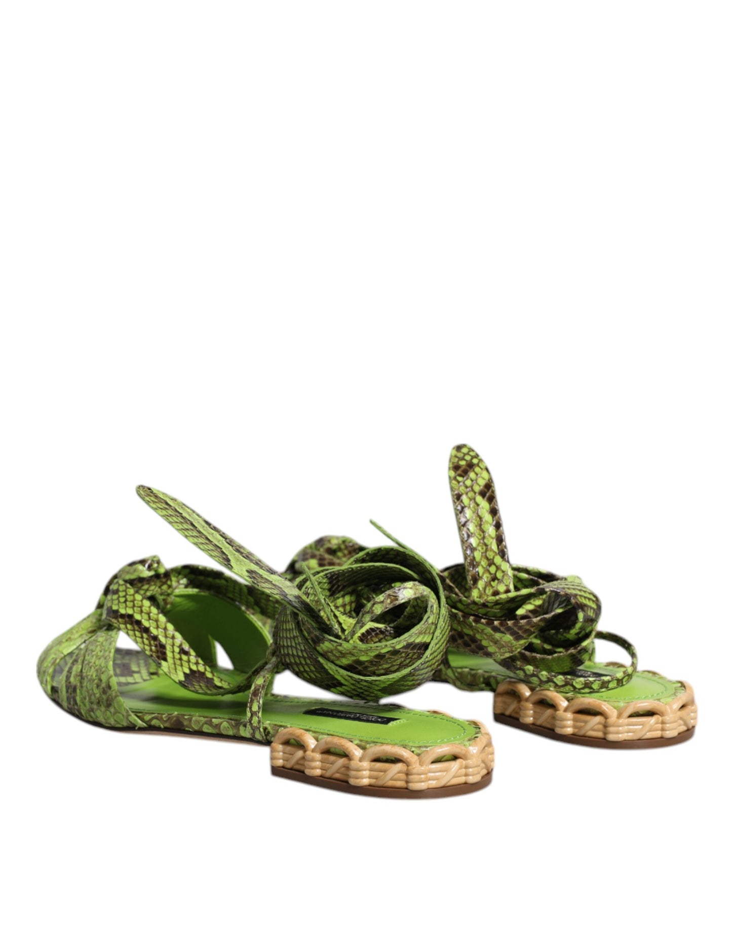 Dolce & Gabbana Grüne Sandalen mit Knöchelwickel und Tiermuster