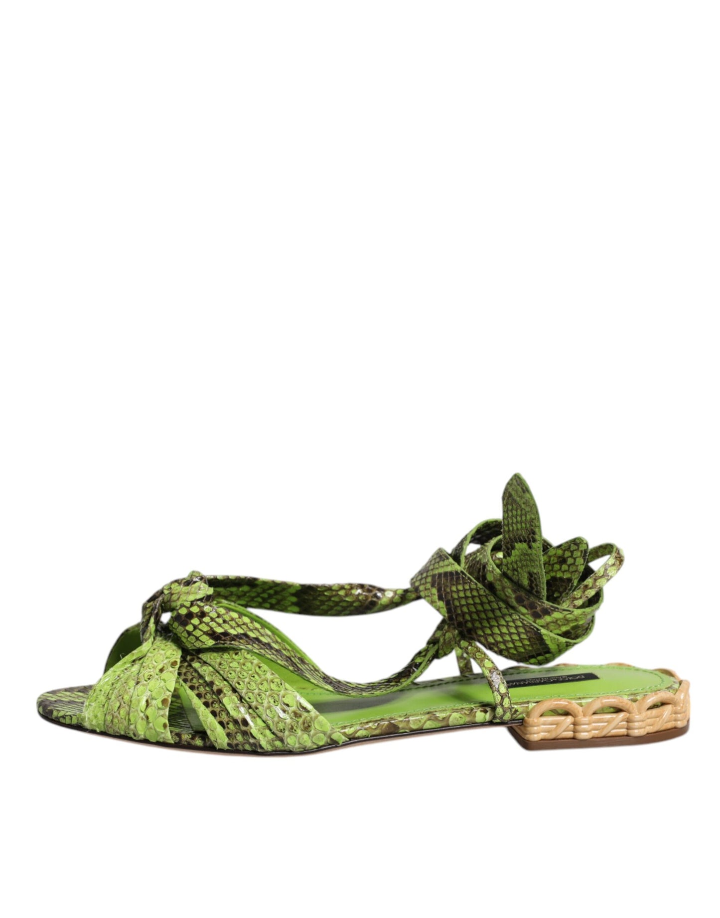 Dolce & Gabbana Grüne Sandalen mit Knöchelwickel und Tiermuster