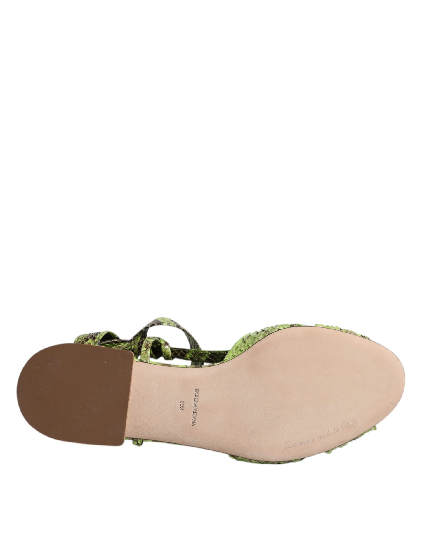 Dolce & Gabbana Grüne Sandalen mit Knöchelwickel und Tiermuster