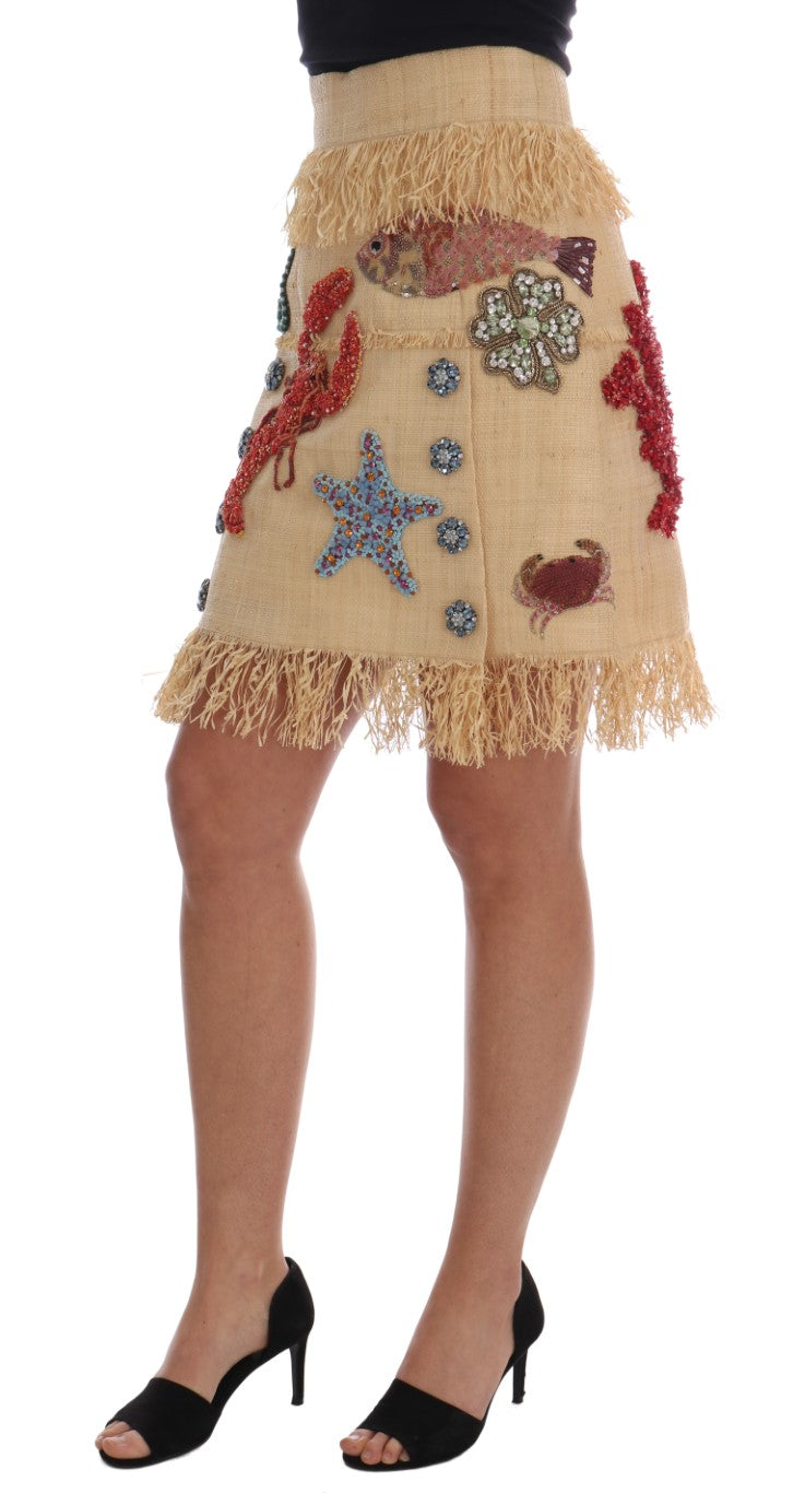 Dolce & Gabbana Kristallbeiger Palmfaserrock