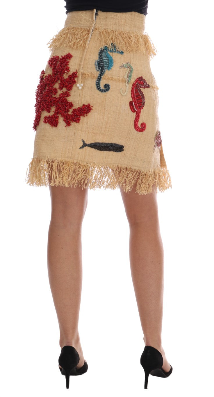 Dolce & Gabbana Kristallbeiger Palmfaserrock