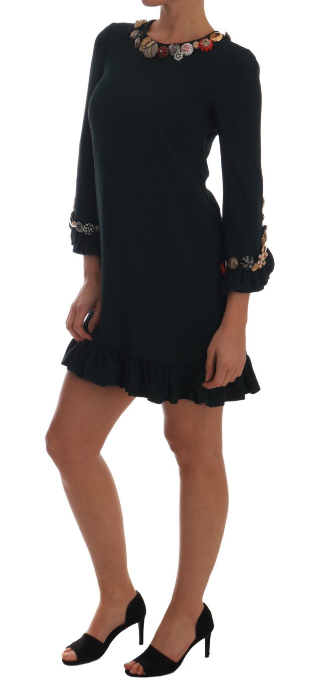 Dolce & Gabbana – Kurzes Stretch-A-Linienkleid in Kristallgrün