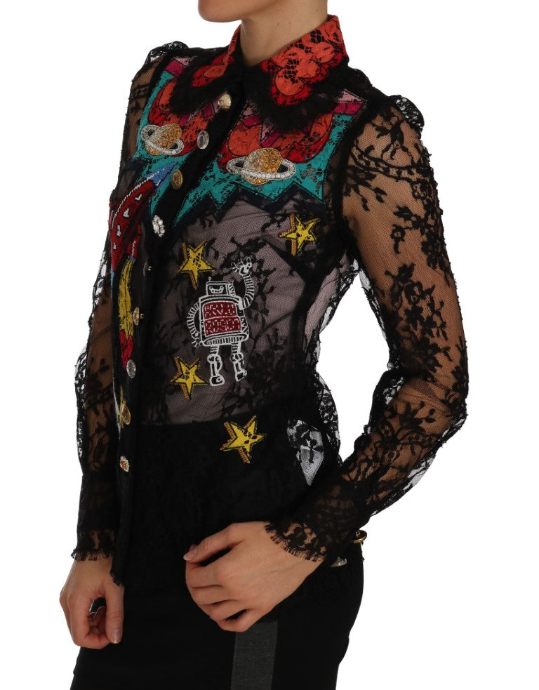 Dolce & Gabbana Schwarzes SPACE-Hemd mit Kristallspitze