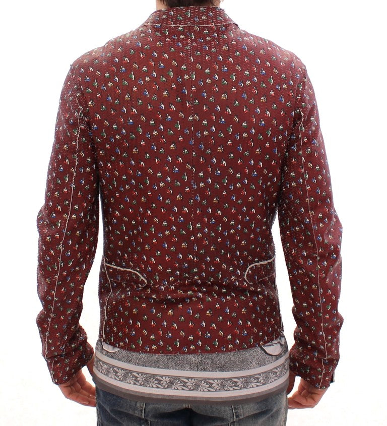Dolce & Gabbana – Bordeauxfarbener Ledermantel mit Boxer-Print