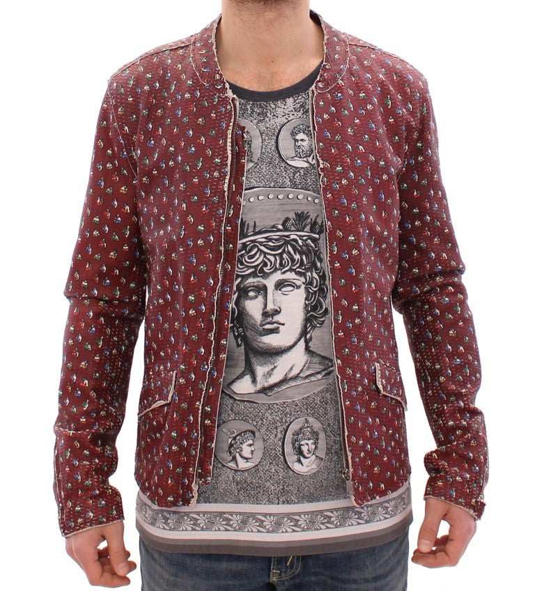 Dolce & Gabbana – Bordeauxfarbener Ledermantel mit Boxer-Print