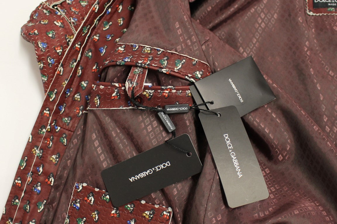 Dolce & Gabbana – Bordeauxfarbener Ledermantel mit Boxer-Print