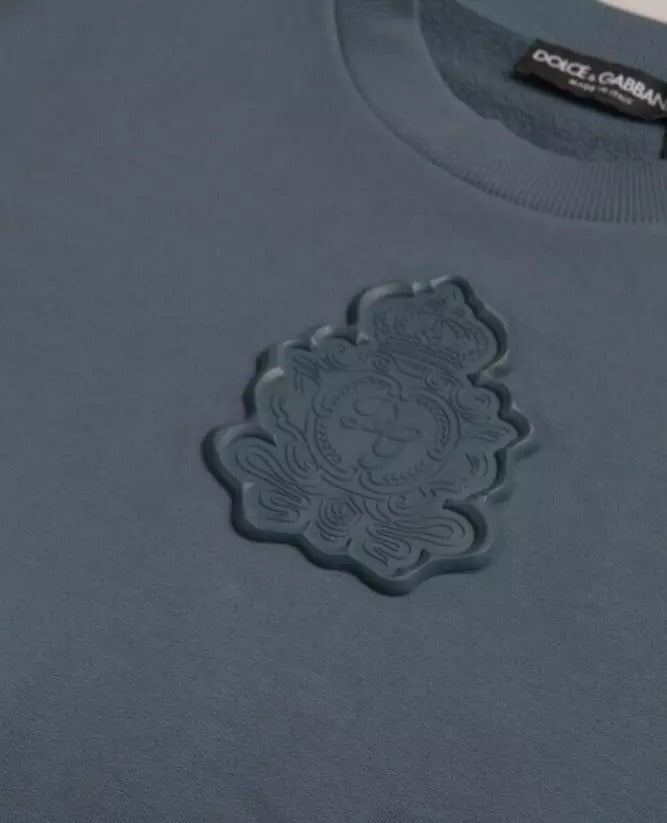 Dolce & Gabbana Blauer Baumwollpullover mit Logo-Aufnäher und Rundhalsausschnitt für Herren
