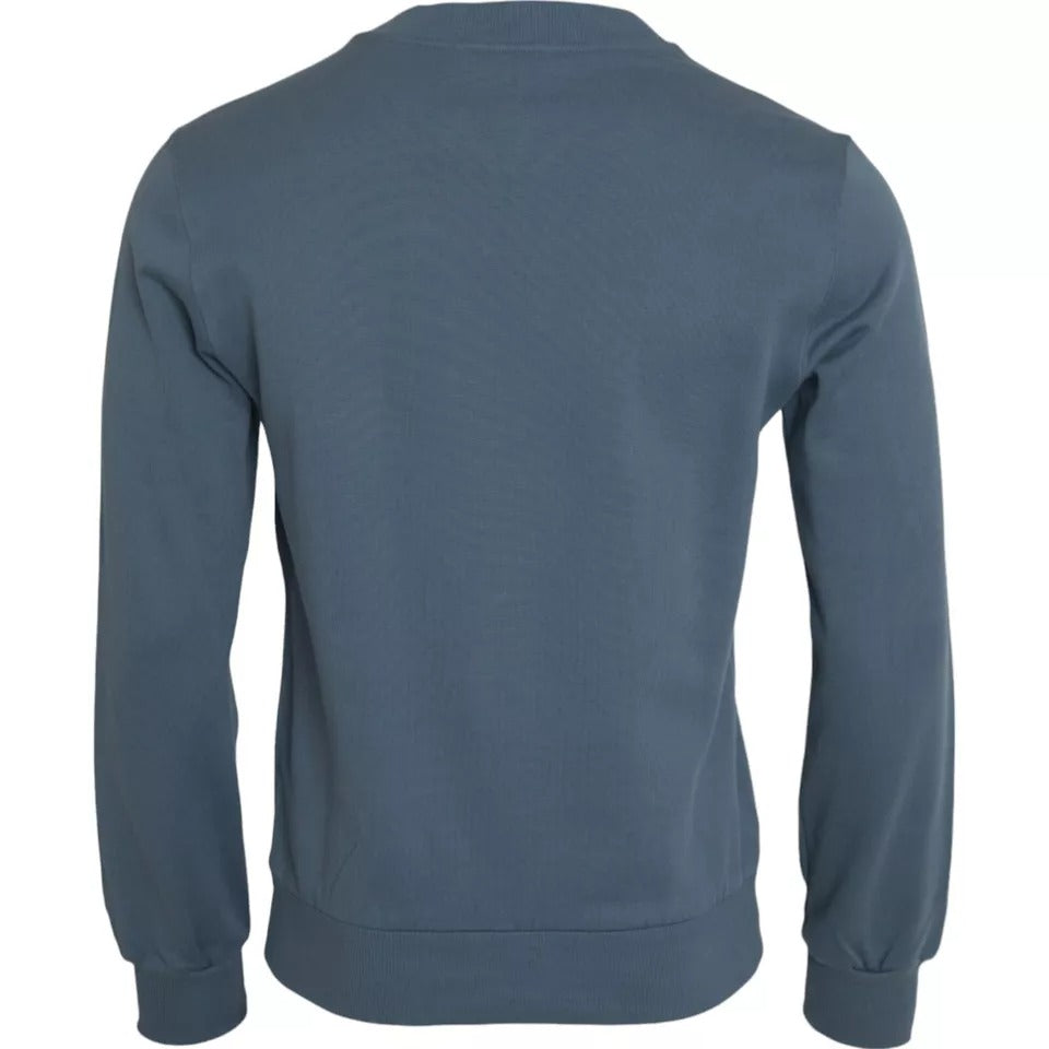 Dolce & Gabbana Blauer Baumwollpullover mit Logo-Aufnäher und Rundhalsausschnitt für Herren