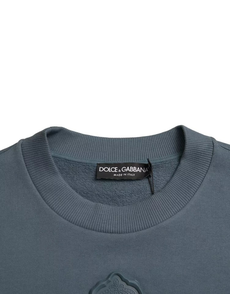 Dolce & Gabbana Blauer Baumwollpullover mit Logo-Aufnäher und Rundhalsausschnitt für Herren