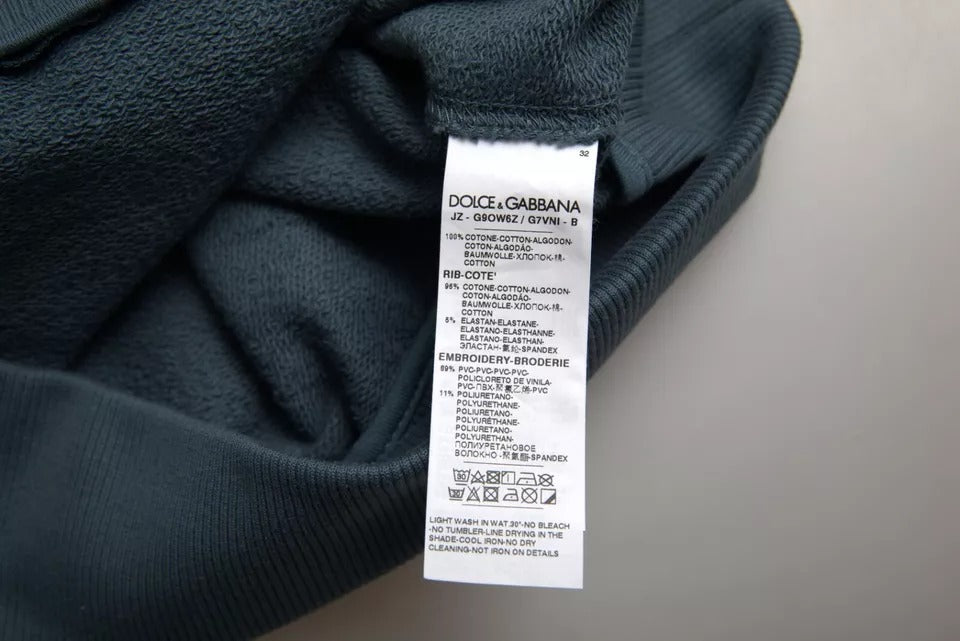 Dolce & Gabbana Blauer Baumwollpullover mit Logo-Aufnäher und Rundhalsausschnitt für Herren