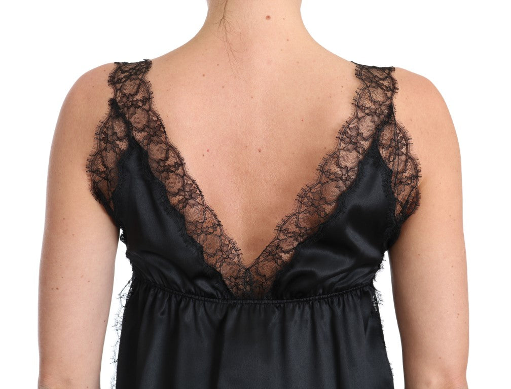 Dolce & Gabbana Lingerie Camisole aus schwarzer Spitze und Seidenstretch