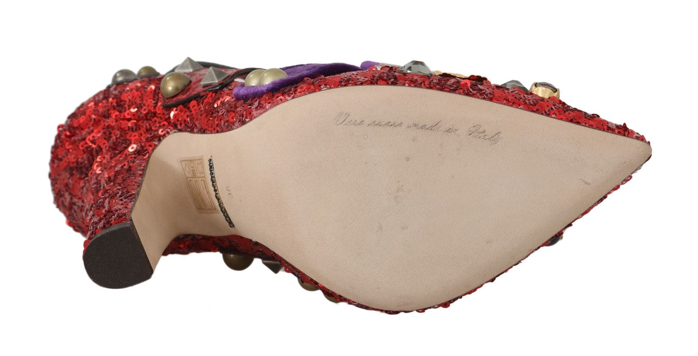 Dolce & Gabbana Rote Pailletten-Heels mit Kristallnieten