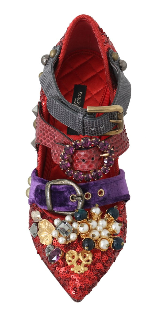 Dolce & Gabbana Rote Pailletten-Heels mit Kristallnieten