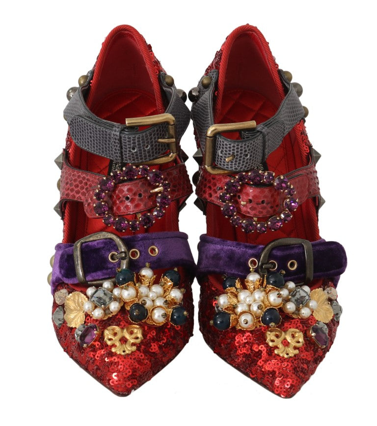 Dolce & Gabbana Rote Pailletten-Heels mit Kristallnieten