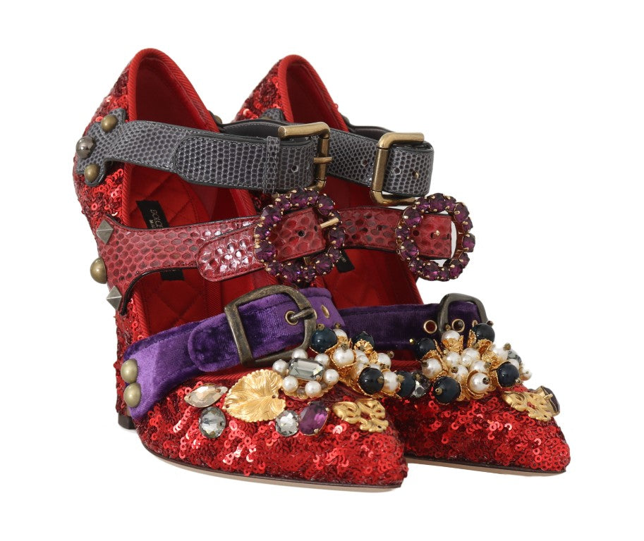 Dolce & Gabbana Rote Pailletten-Heels mit Kristallnieten