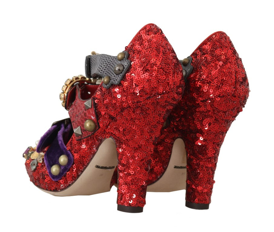 Dolce & Gabbana Rote Pailletten-Heels mit Kristallnieten