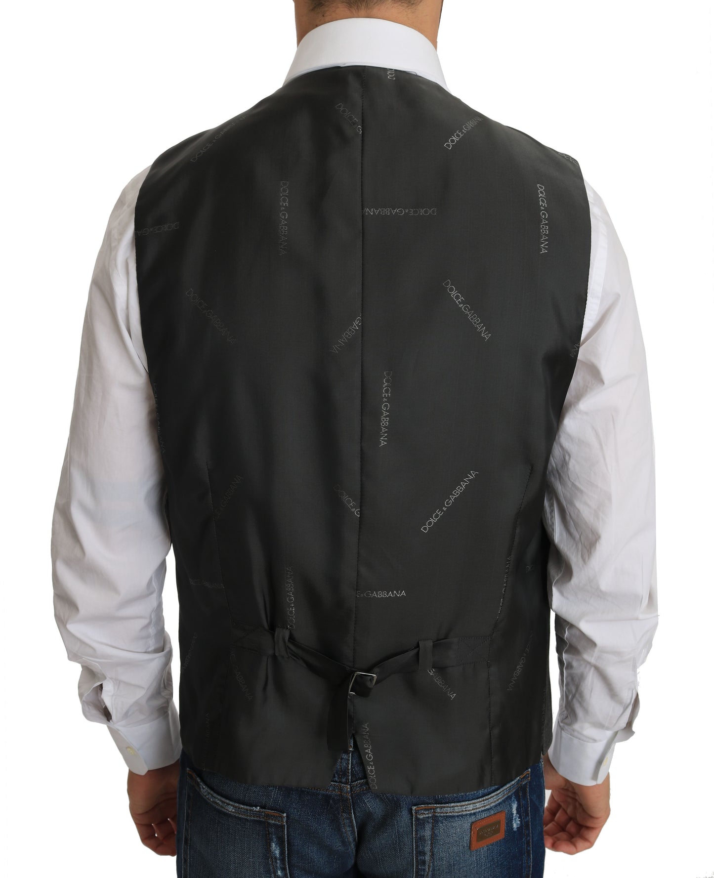 Dolce & Gabbana Graue Wolle STAFF Karierte Stretch-Strickjacke