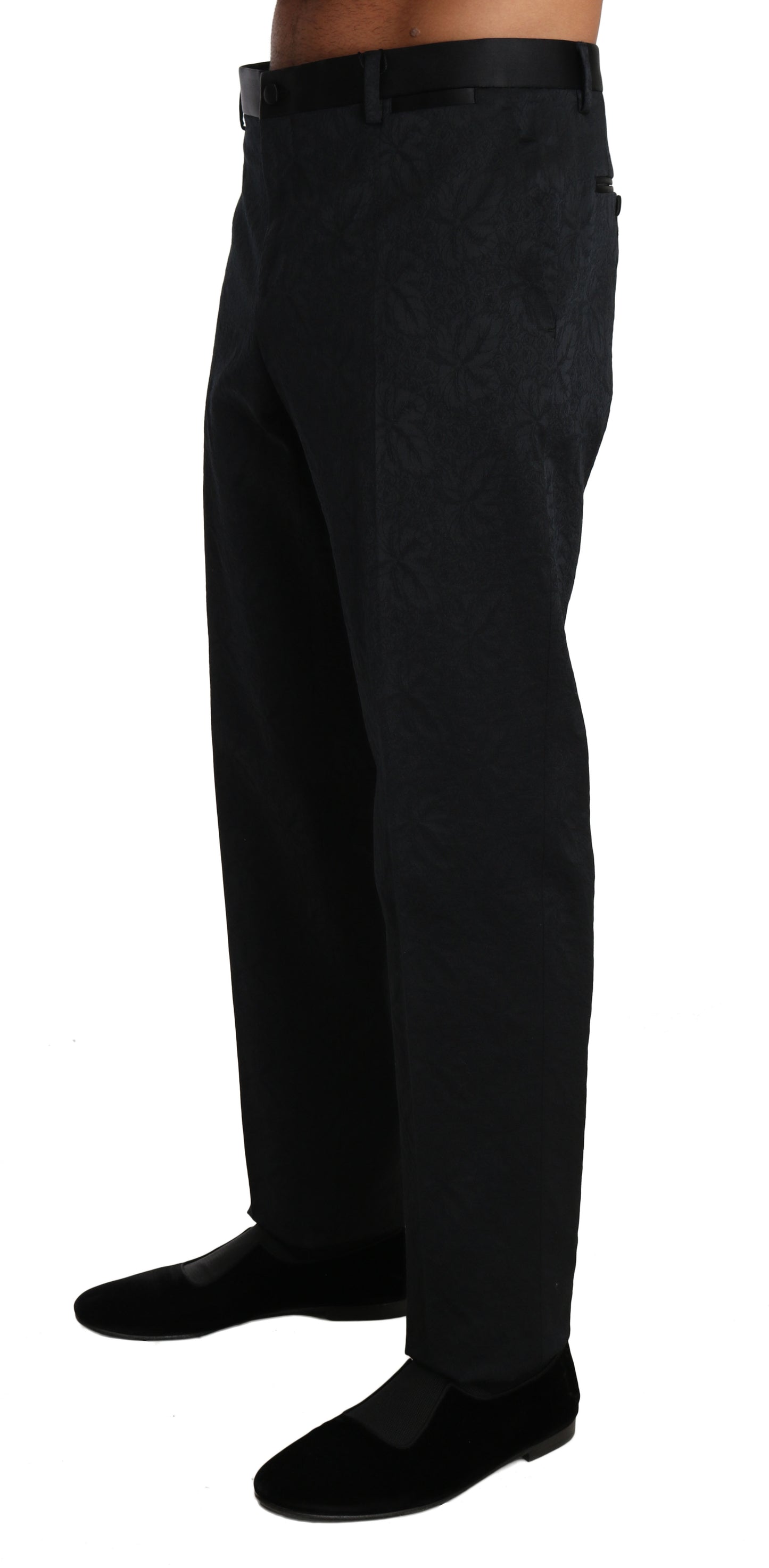 Dolce & Gabbana – Schwarze formelle Hose aus Baumwollbrokat