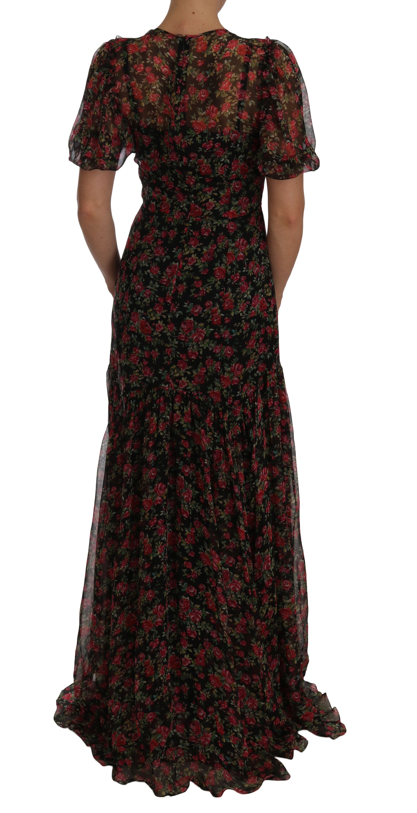 Dolce & Gabbana Schwarzes A-Linien-Etuikleid mit Blumenrosen