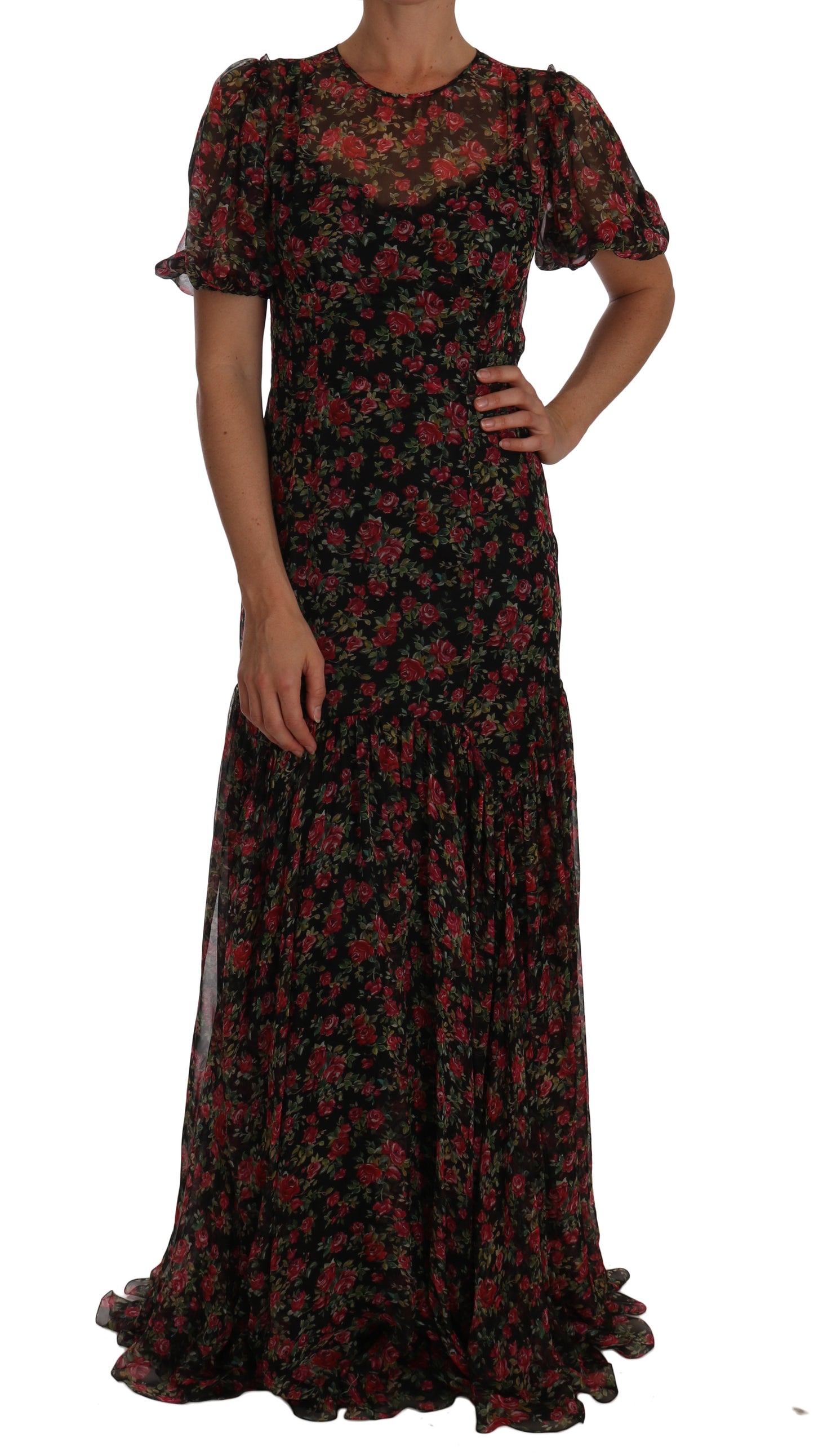 Dolce & Gabbana Schwarzes A-Linien-Etuikleid mit Blumenrosen