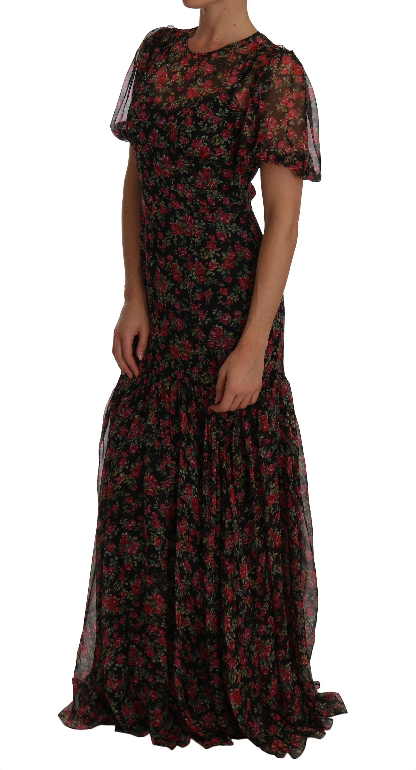 Dolce & Gabbana Schwarzes A-Linien-Etuikleid mit Blumenrosen