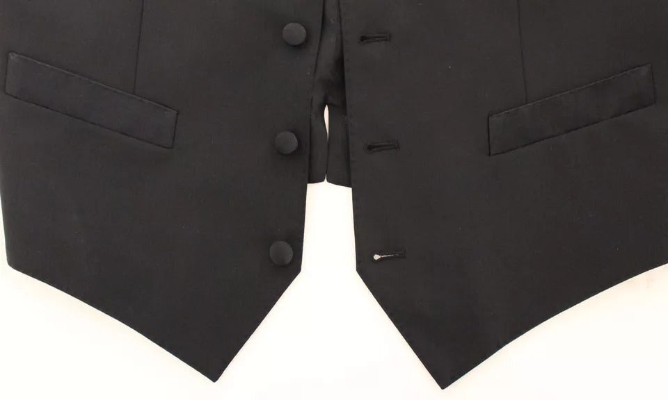 Dolce & Gabbana Schwarzes Woll-Seidenkleid, Weste, Jacke, Weste