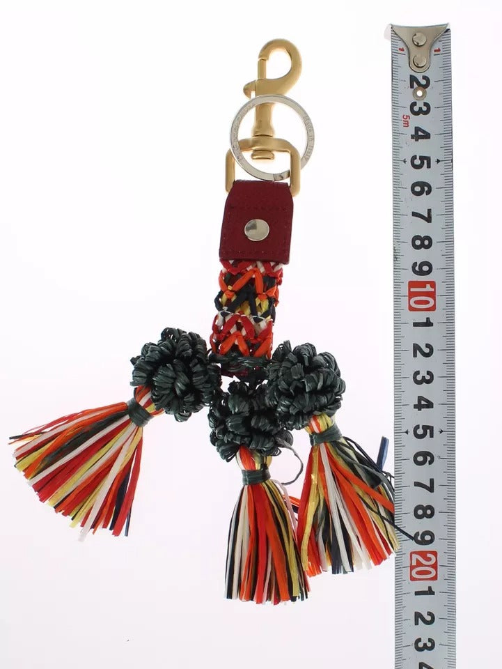 Dolce & Gabbana – Schlüsselanhänger mit mehrfarbiger Raffia-Lederkette und Verschlussfinder