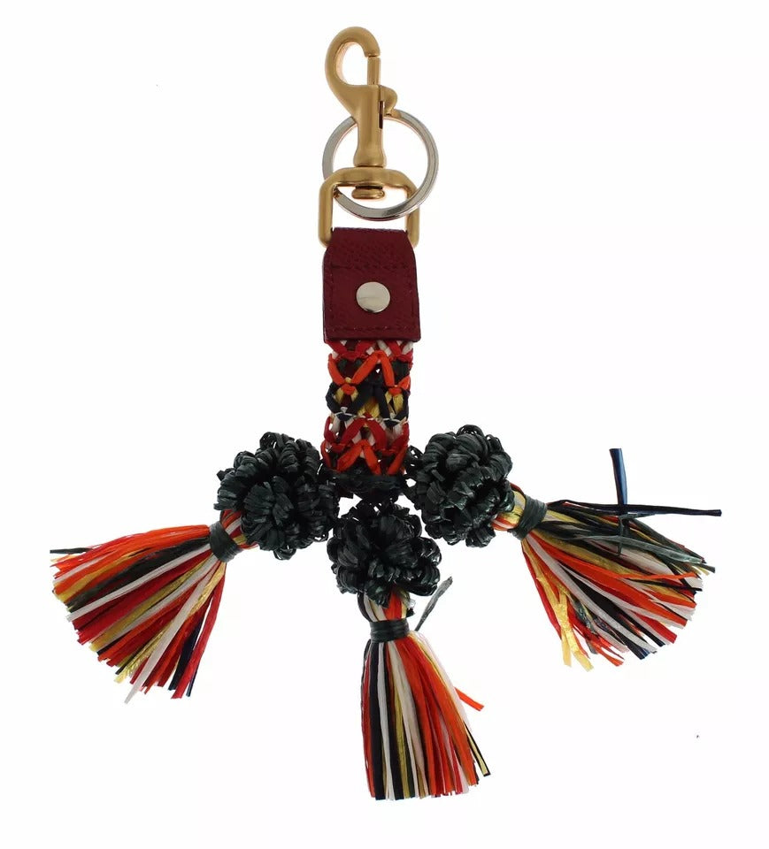 Dolce & Gabbana – Schlüsselanhänger mit mehrfarbiger Raffia-Lederkette und Verschlussfinder