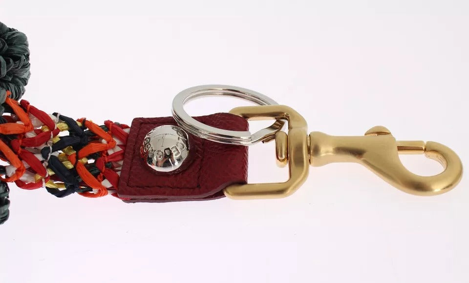 Dolce & Gabbana – Schlüsselanhänger mit mehrfarbiger Raffia-Lederkette und Verschlussfinder