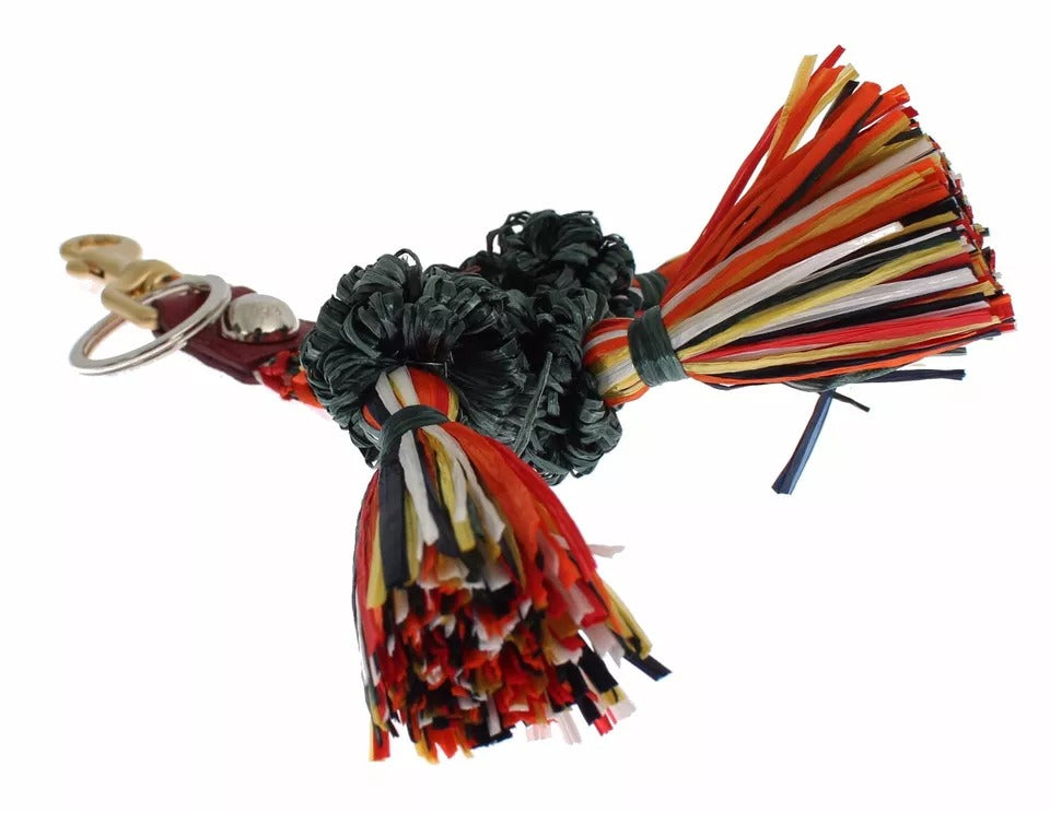 Dolce & Gabbana – Schlüsselanhänger mit mehrfarbiger Raffia-Lederkette und Verschlussfinder