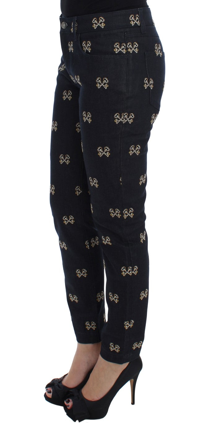 Dolce & Gabbana – Slim Fit-Jeans „KATE“ mit blauer Schlüsselstickerei